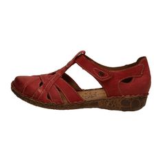 Josef Seibel Rosalie for Women in Red Red Casual T-strap Sandals For Spring, Casual Red T-strap Sandals For Spring, Summer Red Closed Toe Flats, Casual Red Open Heel Sandals, Red Leather Flats For Summer, Red Open Toe T-strap Sandals, Red Cushioned Sandals For Spring, Red T-strap Sandals For Beach, Red Sandals With Cushioned Footbed For Spring