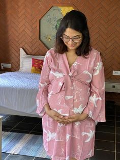 This is our maternity robe in our softest stretch jersey organic cotton. You can use it during pregnancy and later for nursing too. It will make an amazing gift for any mom to be.It works great for hospital gown as well. I can add buttons in the back for epidural. You can choose that option at the time of checkout.As for the fabric pattern, we have used a hand drawn and digitally painted technique. So they are all unique designs. And we got these designs printed on the softest Jersey knit stretc Cotton Nursing-friendly Sleepwear For Maternity, Cotton Nursing Friendly Sleepwear For Maternity, Cotton Maternity Sleepwear Nursing Friendly, Cotton Nursing Friendly Maternity Dress, Cotton Maternity Dress Nursing Friendly, Bump Friendly Cotton Maternity Dress, Long Sleeve Cotton Maternity Dress, Cotton Long Sleeve Maternity Dress, Delivery Robe