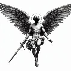 Angel Warrior Tattoo, Guardian Angel Tattoo Designs, Cupid Tattoo, Archangel Tattoo, Cool Nature, Personaje Fantasy, Statue Tattoo, Greek Mythology Tattoos, Angel Tattoo Designs