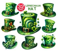 a set of st patrick's day hats with shamrocks