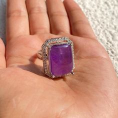 Purple Doublet Ring Statement Ring will enhance your look. These Purple Diamond Ring will surely add a touch of elegance in your look. A Perfect gift for mom or Gift for wife. *𝐏𝐑𝐎𝐃𝐔𝐂𝐓 𝐃𝐄𝐓𝐀𝐈𝐋* * 𝐌𝐚𝐭𝐞𝐫𝐢𝐚𝐥: Brass * 𝐏𝐥𝐚𝐭𝐢𝐧𝐠: White Rhodium Plated * 𝐒𝐭𝐨𝐧𝐞: AAA-quality CZ Diamond. 𝐕𝐢𝐬𝐢𝐭 𝐎𝐮𝐫 𝐅𝐀𝐐𝐬 𝐟𝐨𝐫 𝐒𝐡𝐢𝐩𝐩𝐢𝐧𝐠 𝐏𝐨𝐥𝐢𝐜𝐢𝐞𝐬 𝐚𝐧𝐝 𝐂𝐚𝐫𝐞 𝐈𝐧𝐬𝐭𝐫𝐮𝐜𝐭𝐢𝐨𝐧 *𝐃𝐈𝐒𝐂𝐋𝐀𝐈𝐌𝐄𝐑* * Product color may slightly vary due to photographic lightin Purple Gem Ring, Exquisite Silver Amethyst Ring For Wedding, Exquisite Rectangular Wedding Rings, Elegant Silver Crystal Ring For Proposal, Elegant Amethyst Open Ring For Wedding, Elegant Rectangular Crystal Ring For Anniversary, Elegant Open Amethyst Ring For Wedding, Silver Amethyst Open Ring For Wedding, Silver Open Amethyst Ring For Wedding