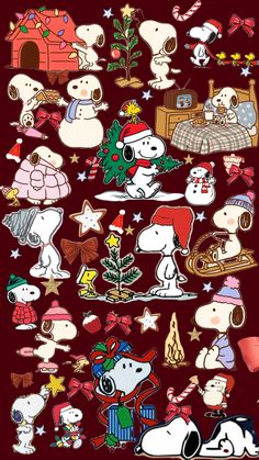 snoopy christmas stickers on a red background