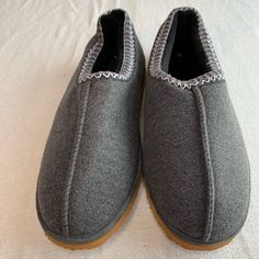 Homitem Mens Slippers Cozy Memory Foam With Embroidered Knit Trim Slip On Clog House Shoes With Anti-Skid Indoor Outdoor Eva Sole Nwot Casual Indoor Winter Slippers, Casual Winter Indoor Slippers, Comfortable Winter Slippers With Rubber Sole, Comfortable Gray Winter Slippers, Cozy Gray Slippers With Round Toe, Casual Gray Flat Slippers, Gray Casual Indoor Slippers, Gray Winter Slippers With Textured Footbed, Winter Non-slip Slippers For Leisure