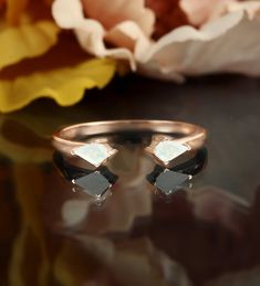 Kite cut opal wedding band, art deco rose gold matching ring, vintage stacking anniversary ring, unique open bridal ring, promise ring women ◆ Stone: 3*5mm*2 kite cut opal ◆ Dimension Band width: 1.4mm Band thickness: 1.2mm ◆ Ring Size Ring Size: Available in sizes 3 US to 9 US. However, if you need a smaller or larger size, please feel free to contact me. ◆ Gold Color Gold Color: 14K/18K Rose, White, Yellow Gold available Other metals are also available, such as sterling silver and platinum. Pl Art Deco Rose, Opal Wedding Band, Deco Rose, Opal Wedding, Band Art, Matching Ring, Diamond Bar, Matching Rings, Ring Women