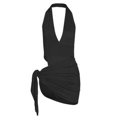 Halter V Neck knotted Ruched Bodycon Dress - Halibuy Halter Top And Skirt, Summer Party Outfit, Wrap Around Skirt, Women Beach, Ruched Bodycon Dress, Solid Color Dress, Dolce E Gabbana, Black Bodycon Dress, Woman Beach