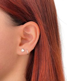 "Double spiral ear piercing, Sterling Silver double hole earring with bright cubic zirconia, wrap earring, huggie earrings You need two earlobe piercings to wear this earring. 👉🏼Details: ♥ Material: High-Quality Solid 925 Sterling Silver. ♥ Finish: Silver and Gold plated Silver. ♥ Hypoallergenic, suitable for sensitive ears. ♥ Nickel-free and lead-free. ♥ Sold as a single earring or as a pair. 📏 Dimensions: ♥ Spiral length: 10mm // 0.40\" ♥ Thickness // Gauge: 0.8 mm // 20G ♥ Cubic Zirconia: Huggie Single Earring Piercing As A Gift, Everyday Cubic Zirconia Cartilage Single Earring, Sterling Silver Huggie Piercings, Dainty Huggie Single Earring Piercing, Dainty Internally Threaded Huggie Earrings, Internally Threaded Round Cartilage Earrings, Tiny Cubic Zirconia Cartilage Earrings For Everyday, Everyday Cubic Zirconia Huggie Ear Cuff, Dainty Huggie Cartilage Earrings