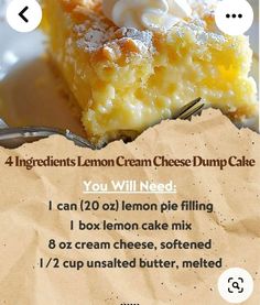 a piece of lemon cream cheese dump cake