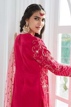 Sheer Dupatta, Cutdana Work, Pink Kurta, Rani Pink, Kurta Set For Women, Types Of Work, Luxury Sale, Churidar, Kurta Set