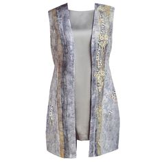 A stunning piece of wearable art, this long vest is crafted from luxurious cotton brocade, each panel adorned with intricate hand-painted designs.  The vest features a unique and eye-catching detail: mesh panels encasing delicate beads and real pearls along the front, adding a touch of opulence and elegance. Lined in pure viscose. Pure Cotton with Viscose lining  Please Dry Clean Only Grey Romantic, Blazer Jackets For Women, Stocking Fillers For Her, Painted Designs, Long Vest, Fashion Guide, Long Vests, Real Pearls, Mens Jewelry Bracelet