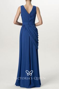 Pleated draped cobalt blue chiffon formal long bridesmaid dress Elegant V-neck Bridesmaid Evening Dress With Sweep Train, Blue Chiffon V-neck Bridesmaid Dress, Formal Floor-length Chiffon Dress With Ruched Bodice, Chiffon Maxi Dress With Sweep Train For Bridesmaid, Floor-length Maxi Dress With Sweep Train For Bridesmaid, Bridesmaid Evening Dress With Sweep Train In Maxi Length, Wedding Chiffon Dress With Pleated Bodice, Floor-length Chiffon Wedding Dress With Pleated Bodice, Bridesmaid Floor-length Maxi Dress With Sweep Train