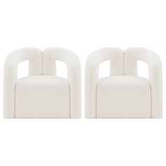 two white chairs sitting next to each other