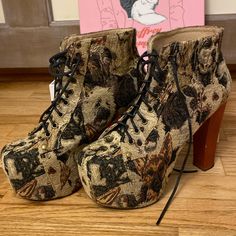 To My Dog Lovers These Are Absolutely One Of My Favorites Of All Time So Sad To Let Them Go, But They Deserve To Be Worn And Shown And I’m Just Getting Too Old! Jeffery Campbell Boots Platform, Jeffrey Campbell Platform Heels, Jeffrey Campbell Dagget Boots, Jeffrey Campbell Floral Boots, Jeffrey Campbell Shoes, Jeffrey Campbell, Dog Print, Aesthetic Art, Dog Lovers