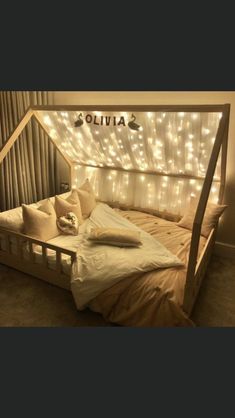 an image of a bed with lights on it