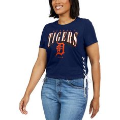 Show up for the big game with a look that's equally cute and spirited by grabbing this Detroit Tigers Side Lace-Up T-shirt from WEAR by Erin Andrews. It features a signature Detroit Tigers graphic printed across the chest and laces along the sides reminiscent of the players' cleats. The cropped hem adds the perfect fashionable finish to this comfortable tee that you'll love sporting from the first inning to the last.Show up for the big game with a look that's equally cute and spirited by grabbing this Detroit Tigers Side Lace-Up T-shirt from WEAR by Erin Andrews. It features a signature Detroit Tigers graphic printed across the chest and laces along the sides reminiscent of the players' cleats. The cropped hem adds the perfect fashionable finish to this comfortable tee that you'll love spo Lace Up T Shirt, Erin Andrews, Women's Wear, Cropped T Shirt, Detroit Tigers, Baseball Team, Big Game, Crop Tshirt, Game Day