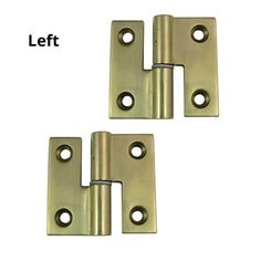 two brass plated steel door hinges with holes