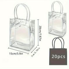 two clear bags with handles are shown side by side and the size is approximately large