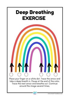 a poster with the words deep breathing exercise and rainbows in different colors on it