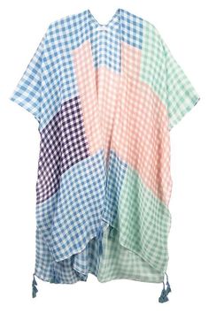 Patchwork gingham multi color kimono #kimono #kimonostyle #gingham #bohostyle Gingham Pattern, Cover Size, City Style, Woman Colour, Boho Style, One Size Fits All, Block Print, Gingham