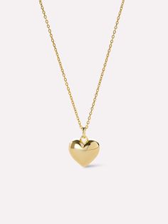 Gold Heart Necklace - Lev Small Puffy Heart Necklace, Real Gold Necklace, Nail Jewelry, Clover Necklace, Gold Heart Necklace, Necklace Heart, 14k Gold Necklace, Puffy Heart, I Love Jewelry