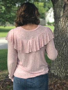 The Flounce Tee PDF Sewing Pattern is feminine and flirty. It features sewn in flounce that curves about the bust and around the shoulders. The sleeves can be made either short, 3/4 or long for any season. You will love how you feel in this top! This is a digital PDF Sewing Pattern. It is NOT a paper pattern. This pattern is downloadable immediately after purchase. Sizes: This PDF sewing pattern comes in sizes XXS - 5XL . This pattern is drafted to our curvy size chart (based on the female body Cute Ruffle Sleeve Top With Ruffle Hem, Cute Long Sleeve Tops With Ruffles, Feminine Stretch Tops With Ruffle Hem, Pink Stretch Top With Ruffle Sleeves, Casual Long Sleeve Top With Ruffles For Spring, Cute Pink Ruffle Sleeve Top, Long Sleeve Cotton Top With Ruffle Hem, Feminine Stretch Tops With Ruffles, Feminine Stretch Top With Ruffles