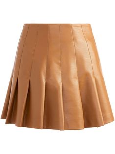 brown faux leather rear zip fastening fully pleated mid-rise Faux Leather Pleated Skirt, Leather Pleated Skirt, Alice And Olivia, Pleated Mini Skirt, Alice Olivia, Pleated Skirt, Womens Bottoms, Mid Rise, Camel