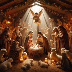 a nativity scene with the birth of jesus