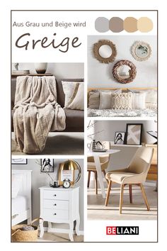 Der neue Trend heißt Geige. Vier unterschiedliche Fotos mit beigen und grauen Möbeln sowie Accessoires. Look Beige, Beige Boho, Rv Living, Colour Palettes, Color Pallets, Cozy Bedroom, Room Inspo, Living Room Furniture, Sweet Home