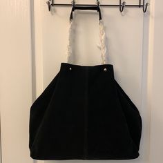 Nwt Black Suede Tote With A Very Large Interior With A Big Zippered Cloth Compartment Inside Feel Free To Ask Me Any Questions! Gold Metal Accessories Used Can Be Made In Trapezoidal Shape Or Regular Rectangular Shape! Chic Suede Bucket Bag With Removable Pouch, Elegant Suede Rectangular Bucket Bag, Elegant Rectangular Suede Bucket Bag, Elegant Suede Bag With Removable Pouch, Elegant Suede Tote Shoulder Bag, Elegant Suede Bucket Bag, Elegant Suede Satchel Hobo Bag, Evening Suede Shoulder Bag With Detachable Handle, Elegant Suede Shoulder Bag With Gold-tone Hardware