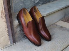 Handmade Brown Leather Loafer Slipper Party Dress Men's Fashion Moccasin Shoes · leatherworld2014 · Online Store Powered by Storenvy Mens Brown Loafers, Quality Leather Boots, Moccasin Shoes, Leather Formal Shoes, Custom Design Shoes, Brown Leather Loafers, Brown Loafers, Loafer Slippers, Moccasins Shoes