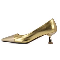 Shop Gold Leather Kitten Heel Pumps Pointed Toe Low Heel Shoes color Golden for Date, Going out, Hanging out, Honeymoon with worldwide Free shipping & Free return. Low Heel Shoes, Kitten Heel Pumps, Shoes Color, Heel Pumps, Kitten Heel, Gold Leather, Heel Shoes, Low Heels, Hanging Out