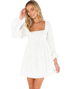 Women's Show Me Your Mumu Marianna Mini Dress Short White Dress Long Sleeve, White Long Sleeve Dress, White Short Dress, Running Jacket, Show Me Your Mumu, Long Puff Sleeves, Show Me Your, Show Me, White Long Sleeve