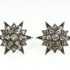 Loren Hope | Jewelry | Loren Hope Rhodium Plated Clear Crystal Stud Earrings | Poshmark Silver Starburst Earrings For Party, Silver Star Clip-on Earrings For Gift, Vintage Star-shaped Jewelry For Party, Vintage Star-shaped Party Jewelry, Loren Hope Jewelry, Emerald Earrings Drop, Hope Design, Metal Smithing, Painting Photography