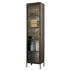 Kalalou Iron And Glass Apothecary Cabinet-3 Metal Shelf With Glass Door, Metal Glass Wall Cabinet, Black Metal And Glass Cabinets, Tall Black Metal Cabinet, Glass And Metal Display Cabinet, Iron Cabinet Kitchen, Man Cave Display Cabinet, Bronze Metal Cabinet, Bistro Cabinet