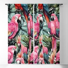 pink parrots and tropical leaves blackouter curtain set