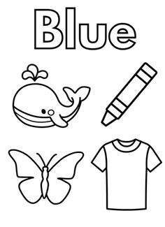 the letter b is for blue and it has an image of a butterfly, a t - shirt, and a pencil