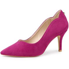 Elevate your style at your next event with these beautifully designed faux leather pumps. The classic pointed toe and stiletto heel create a timeless look, while the soft suede material provides both comfort and elegance. The V-shaped opening accentuates the pointed toe, adding a touch of sophistication to these slip-on pumps. Whether you're dressing up for a special occasion or simply want to add a touch of chic to your everyday look, these pointed-toe pumps with stiletto heels are the perfect Suede Kitten Heels With 4-inch Heel, Elegant Fitted Suede Kitten Heels, Fitted Suede Court Shoes For Party, Hot Pink Pumps, Elegant Pumps, Chunky Heel Pumps, Slip On Pumps, Womens Stilettos, Pumps Heels Stilettos