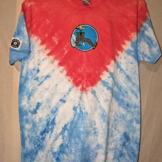 Grateful Dead Doo-Da Man Tie Dye T-Shirt, Grateful Dead Tie Dye With Embroidered Patch (Cotton Backing Added To Strengthen Fabric) Grateful Dead, Tie Dye T Shirts, Embroidered Patch, Ties Mens, Dye T Shirt, Embroidered Patches, Red Blue, Red And Blue, Tie Dye