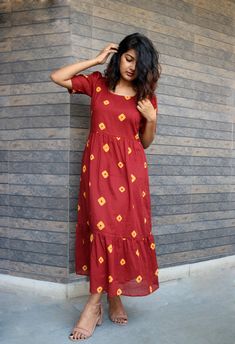 "Maroon-Orange Cotton Tie-Dye Maxi Dress, Custom Made, Made to Order, Plus size This light-weight sundress is perfect for your leisure time. -Model height: 5'3\" wearing size S -Length: 48\" -Fit: Comfortable -100% Cotton **Note: Free Shipping time 15-21 days. Express Shipping time 5-7 days.**" Orange Cotton Maxi Dress For Day Out, Orange Cotton Midi Dress For Vacation, Orange Cotton Sundress For Day Out, Orange Cotton Sundress Maxi Dress, Orange Cotton Summer Maxi Dress, Orange Cotton Midi Dress For Beach, Orange Bohemian Cotton Midi Dress, Orange Cotton Midi Sundress, Orange Cotton Midi Dress With Short Sleeves