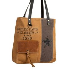 a brown and black bag with a star on it