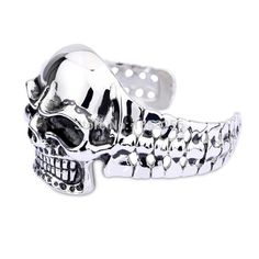 BRACELET "THE SKULL" – Pisani Maura Adjustable Stainless Steel Punk Bracelets, Gothic Stainless Steel Skull Bracelets, Silver Stainless Steel Skull Ring In Punk Style, Punk Silver Skull Bracelets, Silver Skull Bracelets In Punk Style, Adjustable Silver Skull Ring Punk Style, Adjustable Silver Skull Ring In Punk Style, Adjustable Metal Skull Ring Punk Style, Adjustable Metal Skull Ring In Punk Style