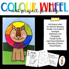 an art project for kids with the words color wheel on it and pictures of animals