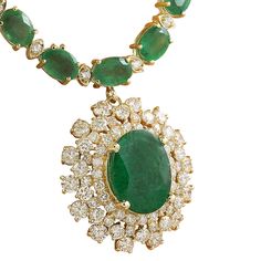 Stamped: 14KTotal Necklace Weight: 36 GramsNecklace Length: 18 InchesCenter Emerald Weight: 6.61 Carat (14.60x11.10 Millimeters)Side Emerald Weight 40.10 Carat (7.00x5.00 Millimeters)Diamond Weight: 5.06 Carat (F-G Color, VS2-SI1 Clarity) Face Measures: 27.35x25.90 MillimetersSKU: [600865] Gold Diamond Necklace, Precious Metals, All Fashion, Gold Diamond, Diamond Necklace, Necklace Lengths, Vintage Jewelry, Emerald, Fine Jewelry