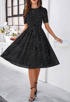 Get ready to turn heads in our Margaret Polka Dot Midi Dress! This fun and flirty dress features a playful polka dot pattern and a midi length, making it perfect for any occasion. With its quirky and unique design, you'll be sure to stand out in style. (You'll be the talk of the town, guaranteed!) Size Guide: Model is 5’65” tall, and has a 33.6” bust, 24.1” waist, & 35.2” hips. She is wearing a S / US 4 / AU 8. This dress is true to size. Material: Self 100% Chiffon. Lining 100% Polyester. Featu Apple Shape Dresses, Strappy Dress, Dot Fabric, Polka Dot Fabric, Elegant Casual, Short Sleeve Pattern, Weave Style, Strappy Dresses, Everyday Dresses