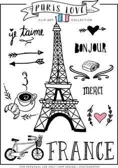 the eiffel tower is surrounded by different types of things to draw on it