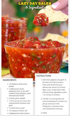 the recipe for salsa is shown in this brochure, with instructions to make it