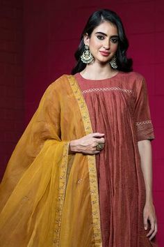 Shop for Weaver Story Maroon Tissue Chanderi Embroidered Anarkali Gharara Set for Women Online at Aza Fashions Gathered Kurti, Top With Sharara, Maroon Anarkali, Unique Hand Embroidery, Short Anarkali, Anarkali Kurta Set, Sharara Pants, Chanderi Dupatta, Embroidered Anarkali