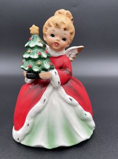 Vintage Christmas Figurines, Vintage Christmas Ornaments 1950s, Vintage Christmas Decorations 1950s, Christmas Nostalgia, Painted Ceramics, Vintage Ceramics, Christmas Collectibles, Christmas Angel, Christmas Figurines