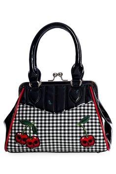 PRICES MAY VARY. This Vintage Inspired Rockabilly Bag Will Turn Skulls! Pair with the Matching Zip Around Wallet for a Great Gift. Retro Kisslock Clasp and 4 Metal Feet at the Base. Includes a Detachable, Adjustable Shoulder Strap to Transform this Handbag into a Hands Free Crossbody Bag. One Zippered Pocket and Two Open Pockets Inside the Bag. One Zippered Exterior Pocket. Measures Approximately 8" x 7.5" x 3" with a Handle Drop of 5.5". Made of Vegan Leather and Canvas. This vintage inspired b Cherry Skulls, Kiss Lock Purse, Skull Handbags, Vintage Gingham, Skull Bags, Inspired Handbags, Dancing Day, Gingham Fabric, Vintage Pin Up