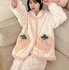 Sweet Strawberry Pajamas Home Suit PN6205 ●Size: Top: M:Length 64 cm bust 108 cm sleeve 46 cm L:Length 66 cm bust 112 cm sleeve 47cm XL:Length 68 cm bust 116 cm sleeve 48 cm XXL:Length 70 cm bust 120 cm sleeve 49 cm Pants: M: Length 94 cm waist 60-100 cm hip 102 cm. L: Length 96 cm waist 66-110 cm hip 108 cm. XL: Length 98 cm waist 70-120 cm hip 114 cm. XXL: Length 100 cm waist 74-126 cm hip 118 cm. (Please allow 1-3cm differs due to manual measurement.As different computers display colors differently,the color of the actual may vary slightly from the above images.Thanks for your understanding.) ●Material: soft ●About Shipping: We attach great importance to the orders of each customer and parcel delivery. 1.Processing time: 2-3 business days. 2.Shipping time: 10-15 business days to US, ple Strawberry Pajamas, Kawaii Phone Case, Parcel Delivery, Fleece Dress, Coat Outfits, Sweater Coats, Sock Shoes, Sweater Hoodie, Dress Skirt