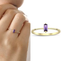 "This 14k Gold Purple Zircon Gemstone Ring has 4 other color options. It is always elegant and sparking. Create a combination with the colors or pick your favorite one. They are undeniably beautiful.  No matter what, know that you will shine with this ring! 14k Gold Magenta Zircon Gemstone Ring is also avaliable: https://www.etsy.com/listing/1349070702/ 14k Gold Pink Zircon Gemstone Ring is also avaliable: https://www.etsy.com/listing/1362946211/ 14k Gold White Zircon Gemstone Ring is also avali Gold Minimalist Amethyst Ring For Gift, Minimalist 14k Gold Amethyst Ring As Gift, Minimalist Gold Amethyst Ring For Gift, Dainty Emerald Cut Stackable Rings For Gift, Dainty Emerald Cut Stackable Rings As Gift, Elegant Purple Stackable Birthstone Ring, Purple Birthstone Ring In 14k Gold As Gift, Baguette Cut Ring, Pink Zircon